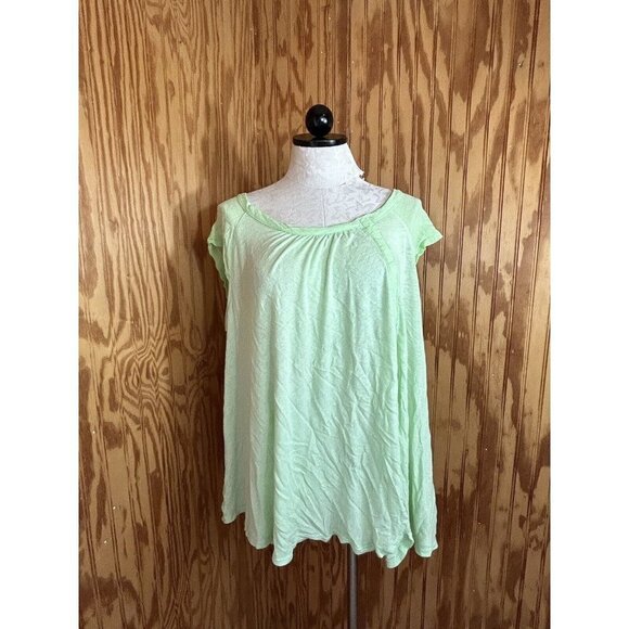 Free People Lite Lime Green Knit Small Short Sleeve Blouse Oversized Linen - Picture 1 of 8